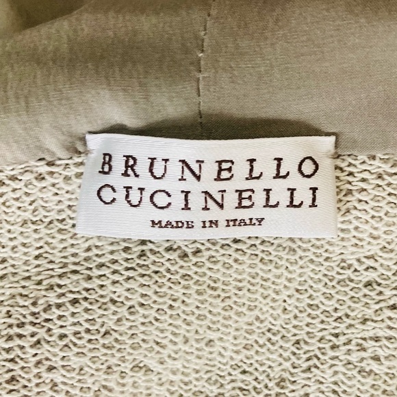 Brunello Cucinelli gray hooded cotton and silk zip front short sleeve hoodie.XS - Picture 3 of 6